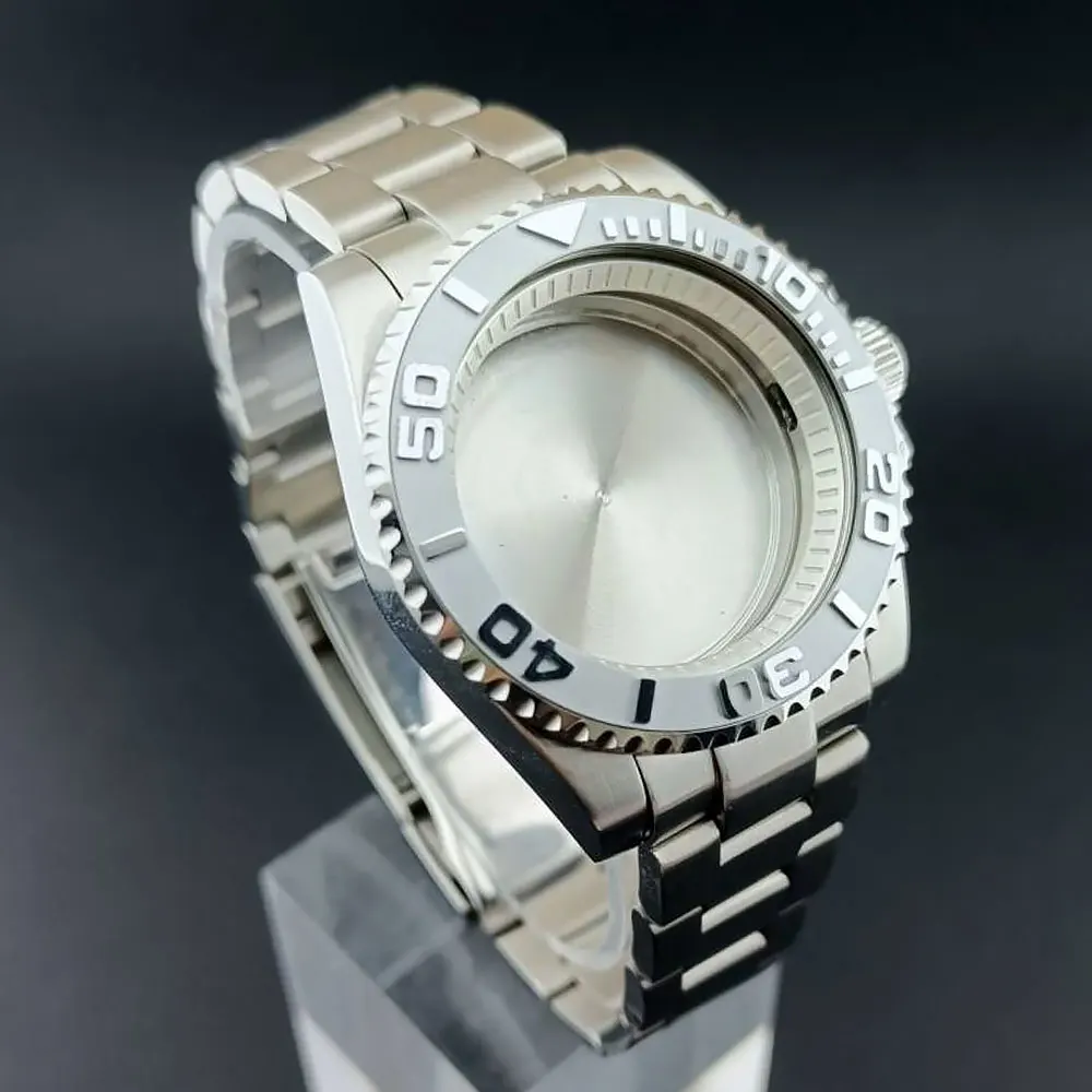 High-quality 40.5mm Silvery/black GMT Have Chapter Ring Steel Case Fit NH34 NH35 NH36 Movement Case Sapphire Glass Watch Box