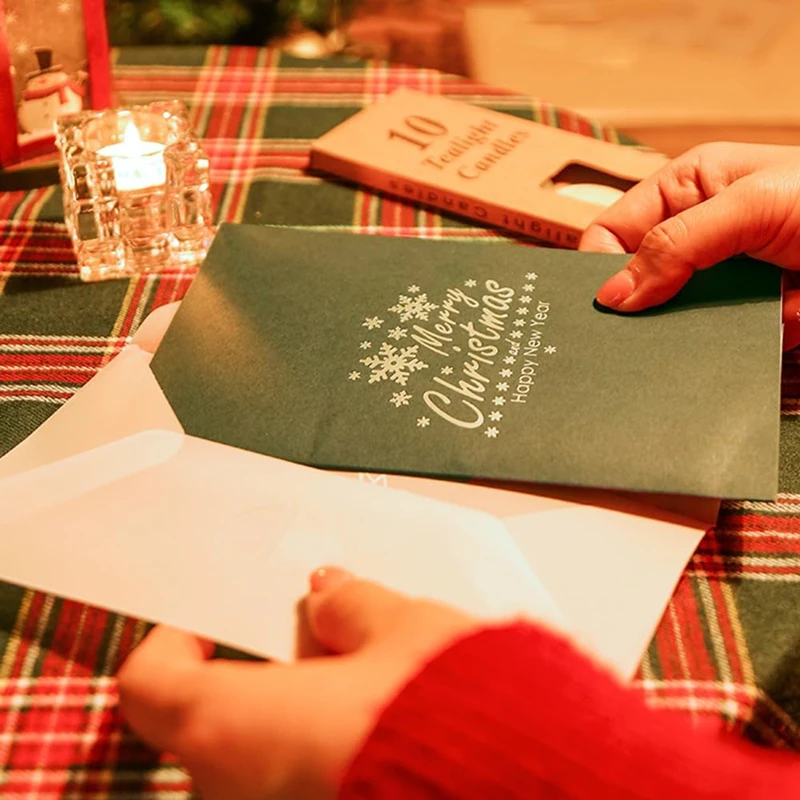 3D Pop Up Christmas Card with Envelope Christmas Tree Greeting Card Creative Blessing New Year Xmas Gift for Friend