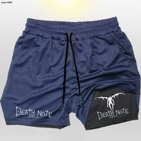 Men's Sports Shorts Anime Death Note Printing GYM Casual Sport Compression Shorts Workout Running Mesh 2 in 1 Shorts Rashgard 2