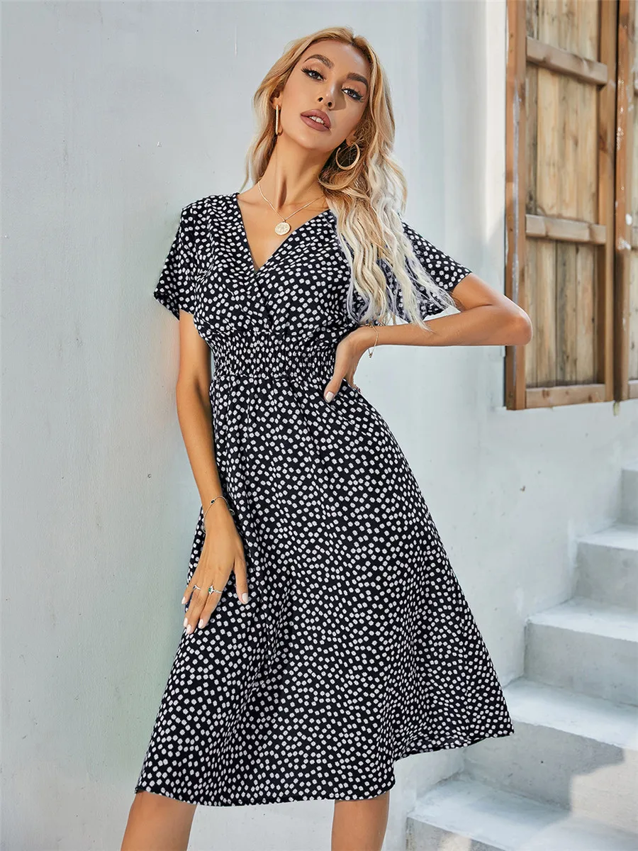 

Women's Fashion Summer Dresses 2024 for Women Midi Long Dress Short Sleeve Female Chic Clothing Floral Holiday Clothes