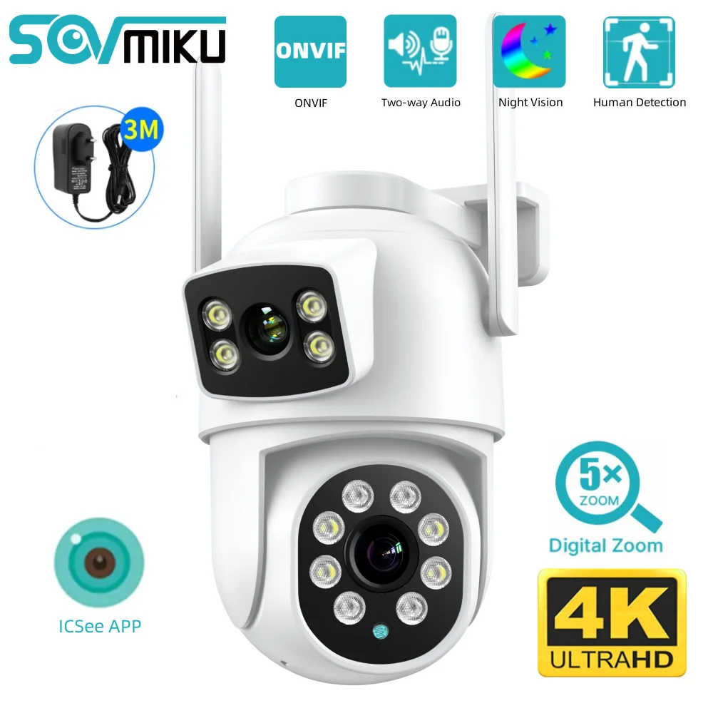 SOVMIKU 4K 8MP PTZ WiFi Surveillance Camera Dual Len 5X Zoom Night Vision ONVIF Auto Tracking CCTV IP Camera Security Protection
