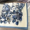 BYSIFA|Blue 100% Silk Scarf Hijab Women Fashion Brand Accessories Square Scarves Foulard Butterfly Silk Scarf Bufandas 65*65cm