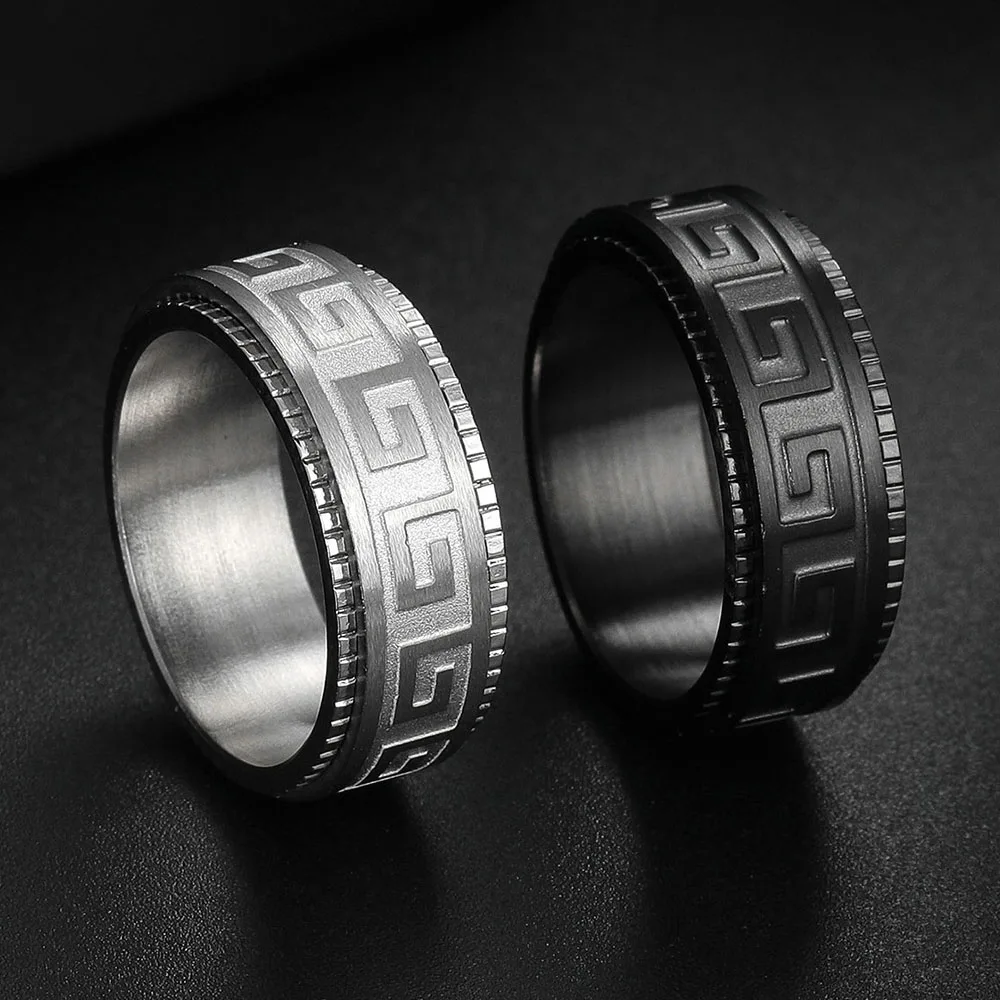 Titanium Steel Ring Decompression Anti-anxiety Rotating Ruyi Great Wall Pattern Fashion Couple Ring Jewelry 3