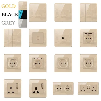 สวิทช์ไฟติดผนังประเภท86เปิด/ปิดคริสตัลเทมเปอร์หน้าจอโทรศัพท์1/2/3/4แก๊ง1/2วิธีที่ยุโรปฝรั่งเศสติดผนังทีวี USB 1