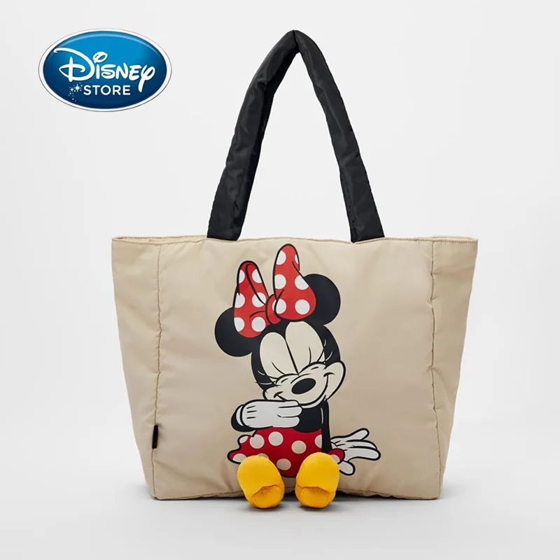 

Disney Co-Branded Brand 3D Minnie Handbag Large Capacity Girls Cartoon Pattern Cotton Shoulder Bag Women's Shopping Bag Backpack