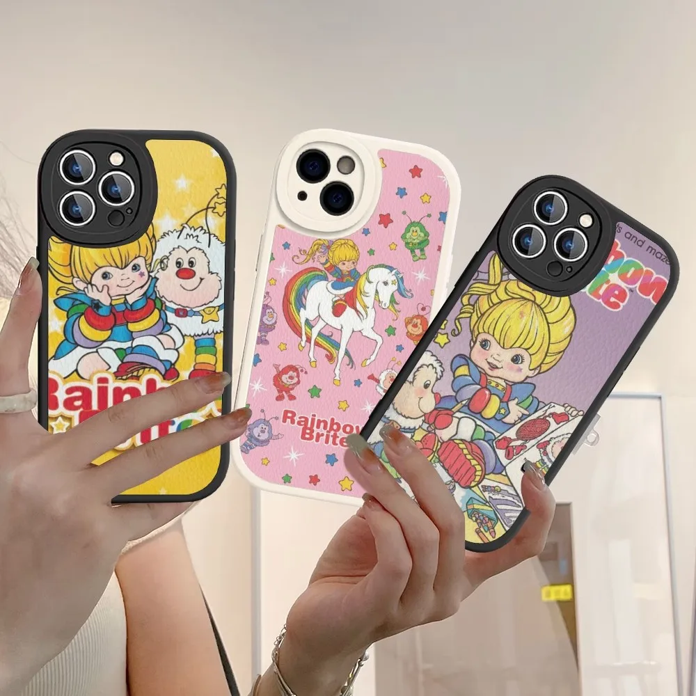 R-Rainbow Cute Brite Custodia Rigida In Pelle Per Iphone 14 13 12 Mini 11 14 Pro Max Xs X Xr 7 8 Plus Fundas