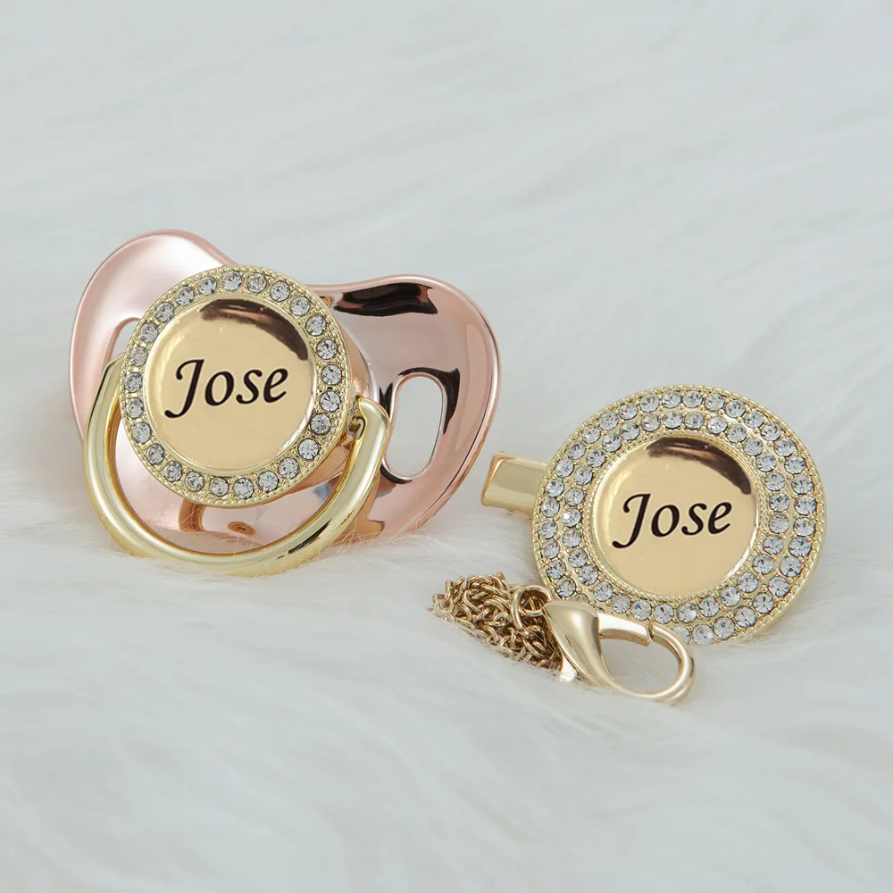 

MIYOCAR personalized any name bling Metallic pacifier and pacifier clip set BPA free dummy ideal gift baby shower