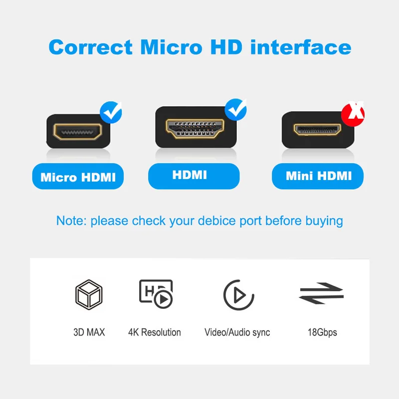 Jasoz-ũ HDMI to HDMI ̺ , 4K 60Hz Male HDMI to Micro HDMI ̴  ̺, HDTV ī޶ Ʈ Ϳ