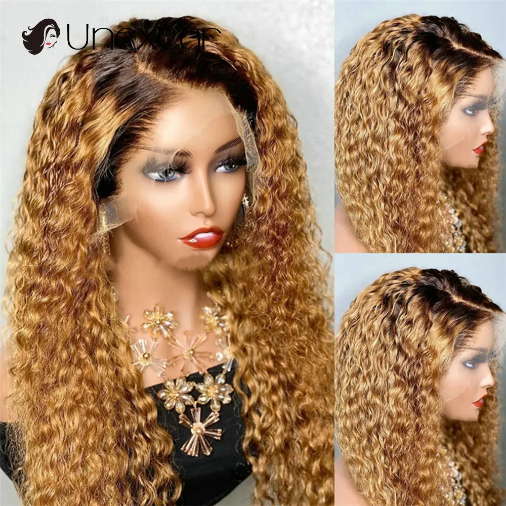 

Ombre Blonde 13X4 Lace Front Human Hair Wigs 180% Curly Wigs Brown Brazilian Remy Wigs on Sale Clearance Human Hair Preplucked