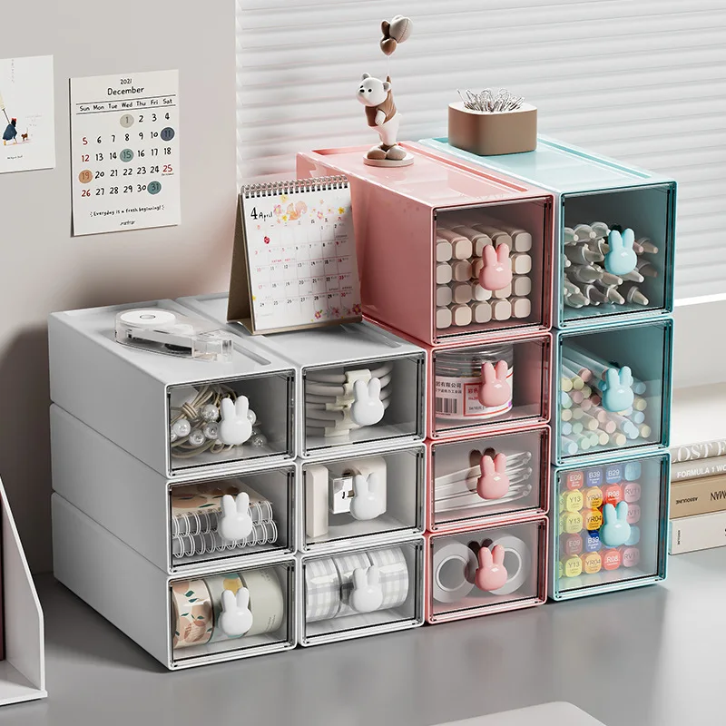 Desktop Drawer Storage Boxes Student Drawer Pen Holder Office Organizers Cabinet Transparent Acrylic Rack Kawaii Stationery