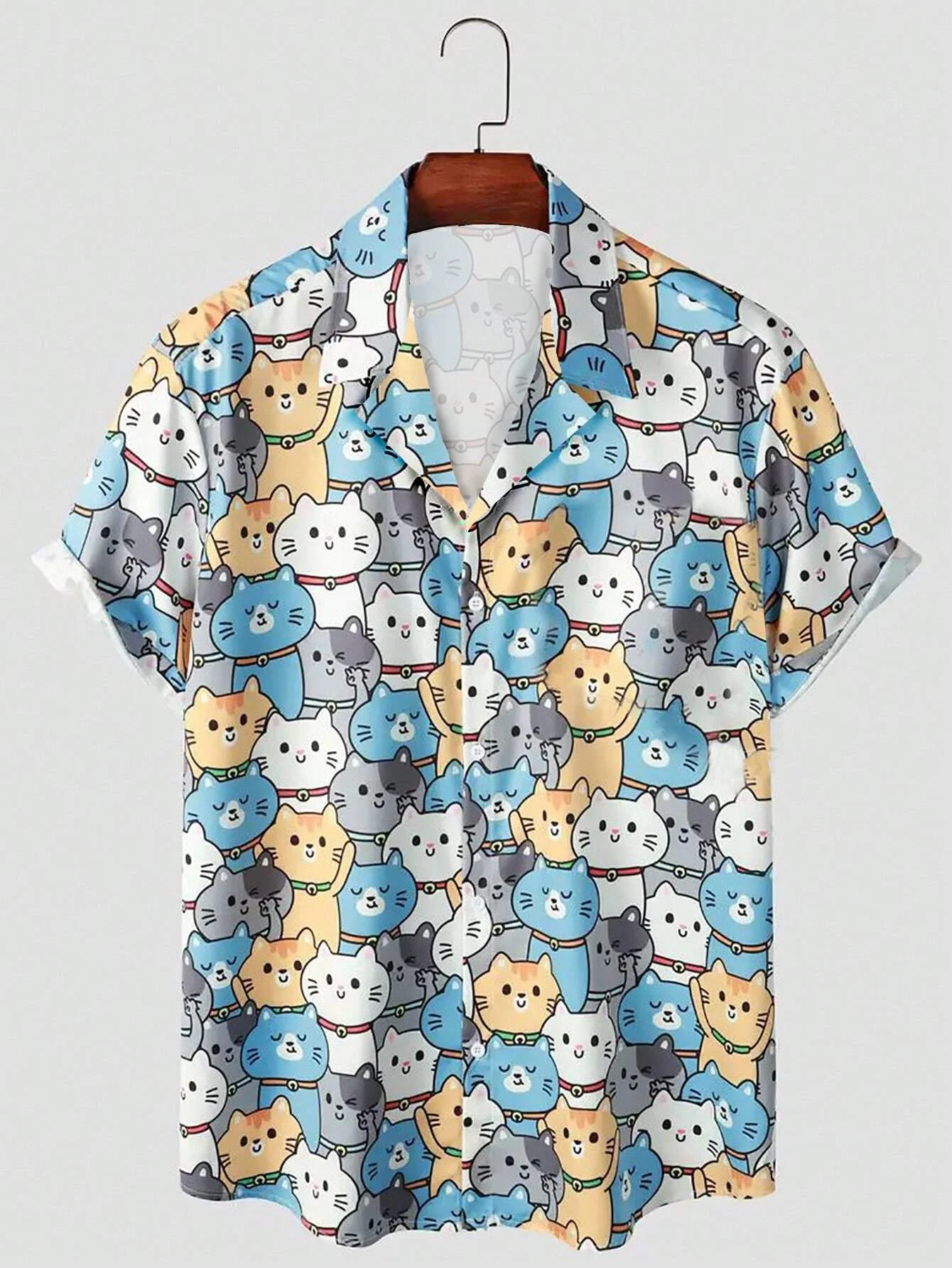 Unisex Fashion Men's Cute Cat Print Casual Daily Wear 3D Printing Short Sleeve Shirt Fashion Hawaiian Shirts For Men Harajuku 2