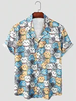 Unisex Fashion Men's Cute Cat Print Casual Daily Wear 3D Printing Short Sleeve Shirt Fashion Hawaiian Shirts For Men Harajuku 2