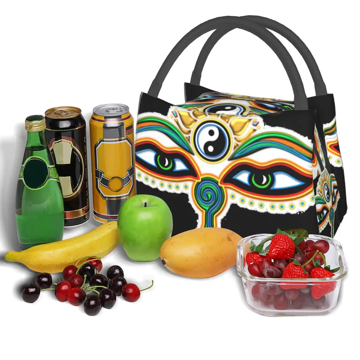 Buddha Eyes Yin Yang Lotus Flower Symbol Wisdom And Enlightenment Portable insulation bag for Cooler Food Office Pinic Container