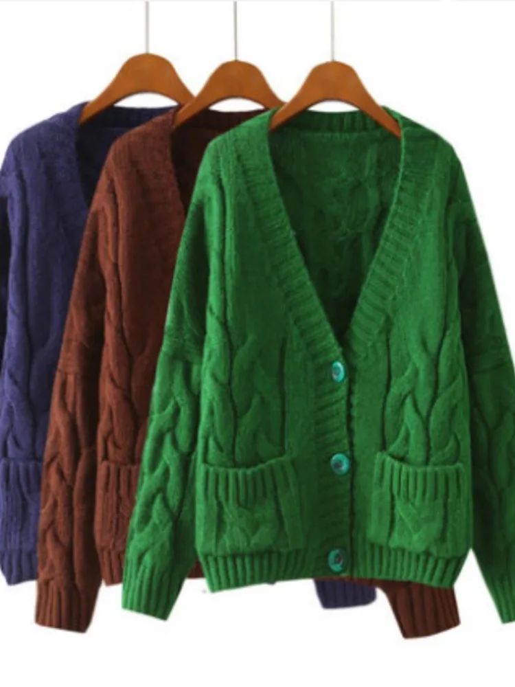 

Модный вязаный свитер, кардиган, Женский однобортный, в стиле Харадзюку, базовый, мягкий, Повседневный, однотонный, винтажный Топ