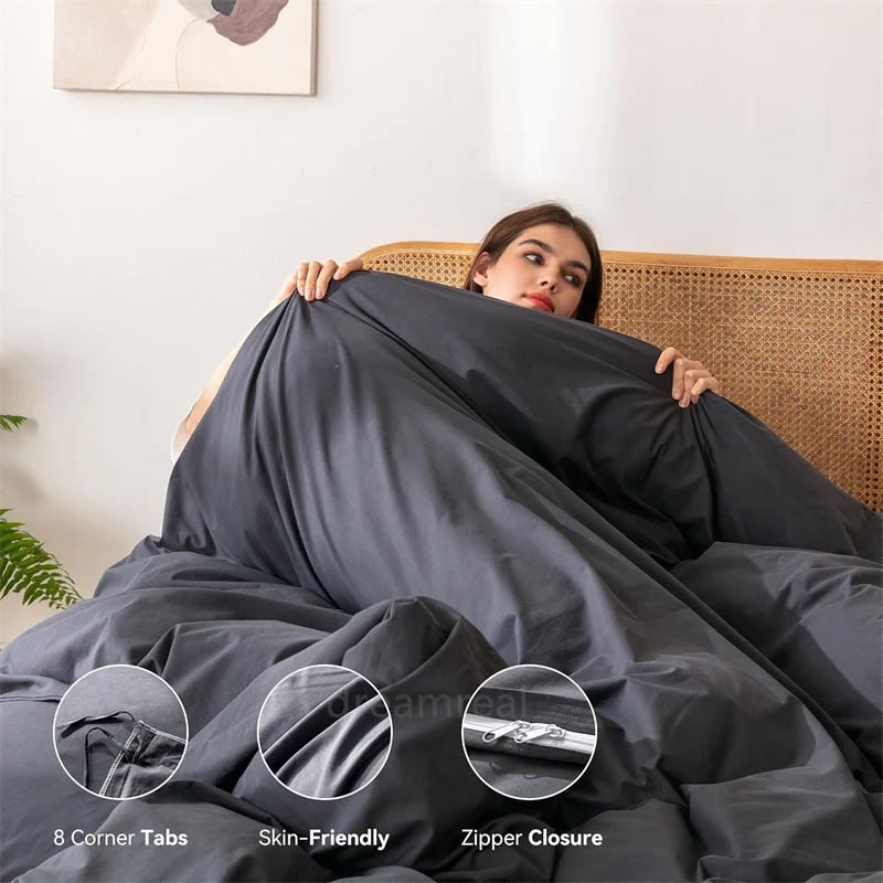 Washed Cotton Bed Linen Bedding Set 4 Pieces Bed Sheets Set Solid Color Comforter Cover Couple Queen King Size Bed Quilt Cover 6
