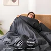 Washed Cotton Bed Linen Bedding Set 4 Pieces Bed Sheets Set Solid Color Comforter Cover Couple Queen King Size Bed Quilt Cover 6