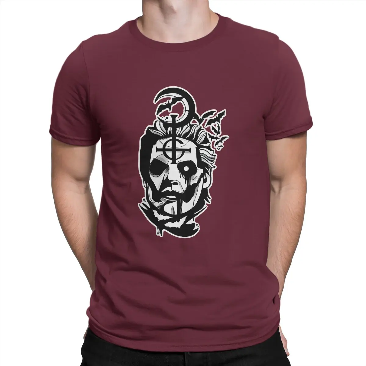 thumbnail image 1 of Camiseta de manga corta con cuello redondo y estampado de algodón para hombre, con la banda de los Bats de Papa Emeritus IV., 1 of 7