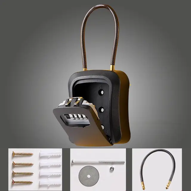 Key Lock Box Key Security Box with 4 Digit Combination Removable Chain Portable Weatherproof for House Keys, Car Keys Sturdy 2