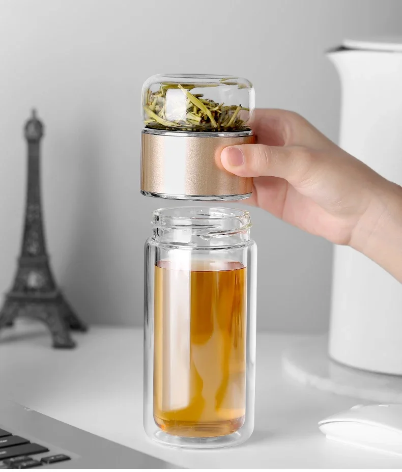 Elegant 350ML Double-Layer Borosilicate Glass Tumbler with Tea Infuser Filter