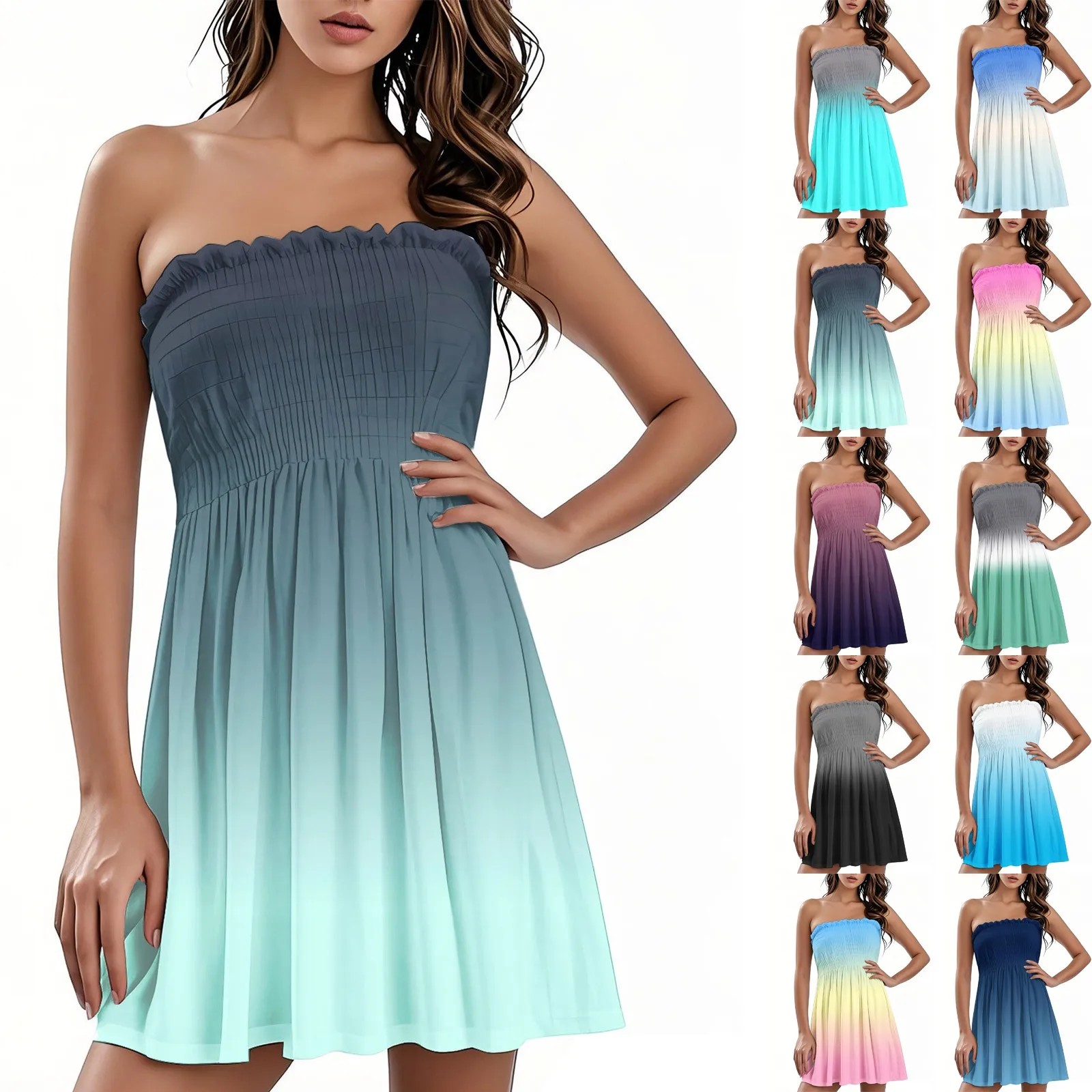 Women Slim Fit Bandeau Sling Short Niche Floral Dress