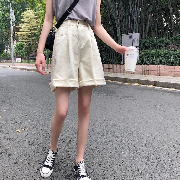 Shorts Women Elegant Loose Lovely All Match Leisure Pockets High Waist Simple College Solid Zipper Female Fashion Popular Ins biker shorts women