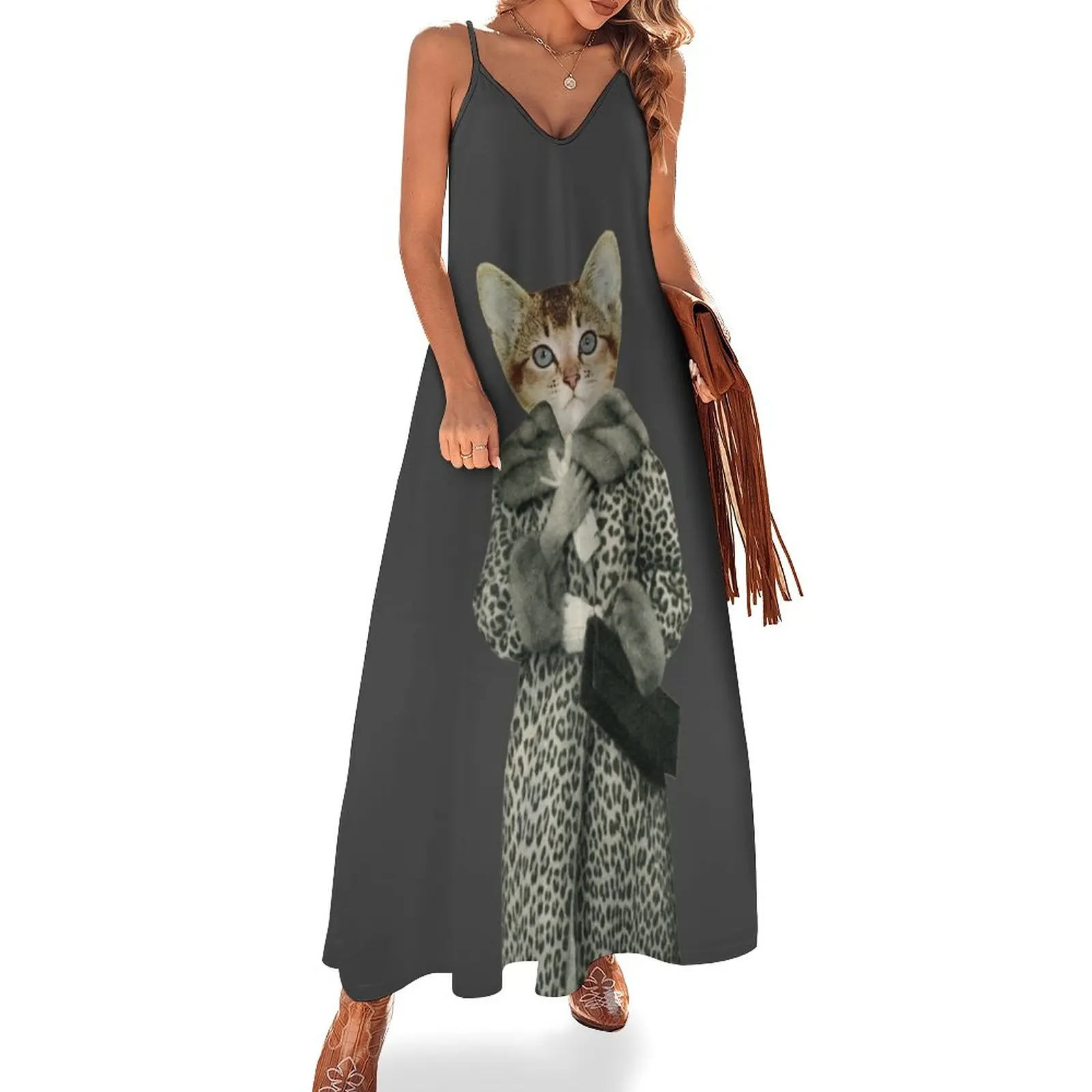 

Kitten Dressed as Cat Sleeveless Dress Long veiled dresses birthday dress cocktail dresses