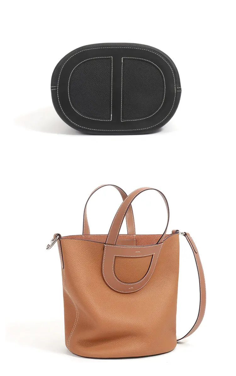 Luxury ladies bag shopping basket bag baotou layer cowhide large capacity portable bucket bag commuting