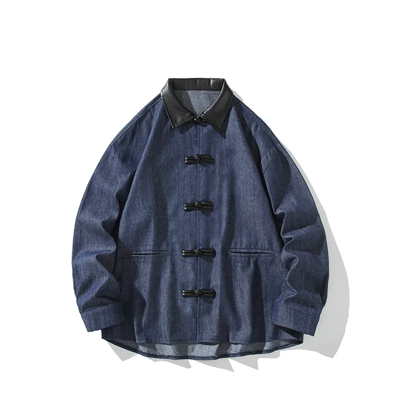 Autumn New Chinese Denim Tang Clothing Chinese Style Men's Long Sleeve Jacket Retro Button Jacket