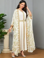 Eid Muslim Party Dress for Women Abaya with Inner Dress 2 Piece Set Jalabiya Ramadan Abayas Robe Caftan Vestidos Largos 2024 1