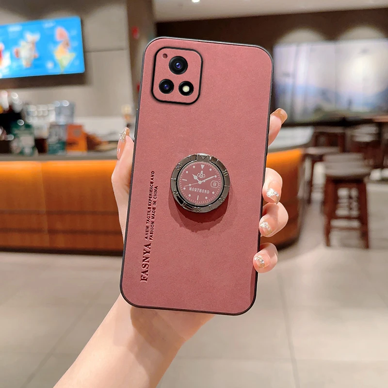 Custodia Per Telefono In Pelle Moda Per Vivo Y02 Y5S Y15 Y16 Y17 Y29 Y20 Y22 Y30 Y32 Y35 Y50 Y52S Y53S Cover Posteriore Sottile Opaca Con Anello Di Lu