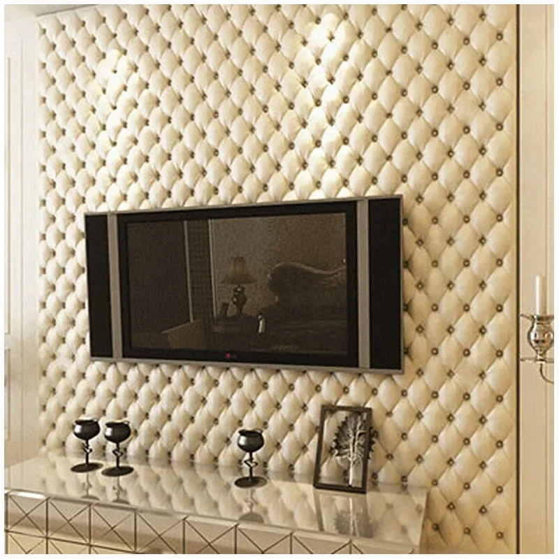 

Luxury European-Style 3D Imitation Leather Soft Wallpaper TV Background Wall Bedroom Living Room Porch Film and Television Wall