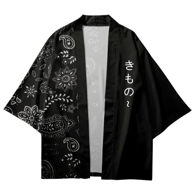 Japanese Letter Print Traditional Kimono Men Women Cosplay Cardigan Yukata Shirt Japanese Samurai Haori Oversized 4XL 5XL