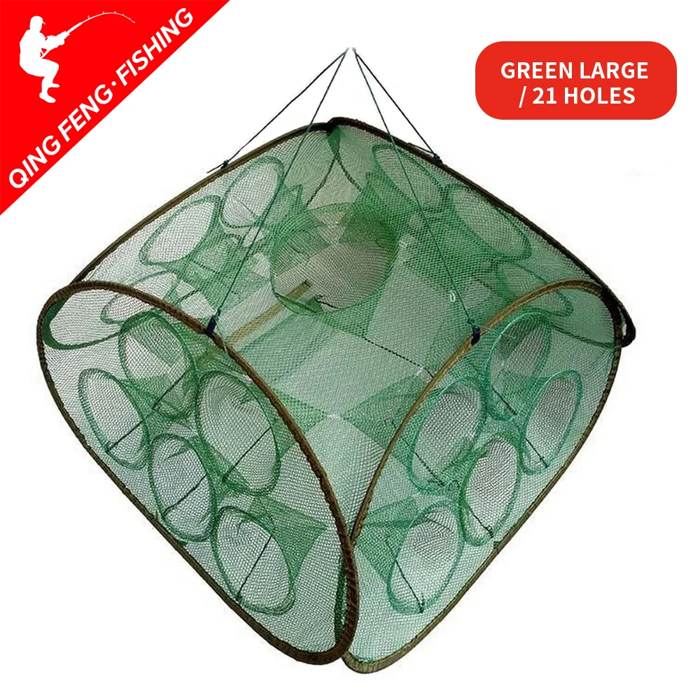 Strengthened 21Holes Automatic Fishing Net Shrimp Cage Nylon Foldable