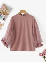 ZANZEA Women Elegant Party Blouse Chic Mesh Ruffle 3/4 Sleeve Tops 2025 Autumn Designer Stand Collar Shirts Korean Loose Tunics - Image 4