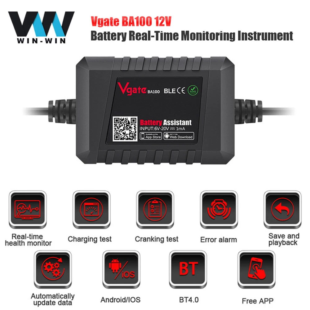 Vgate BA100 12V Car Battery Tester Automotive Analyzer Tester Bluetooth