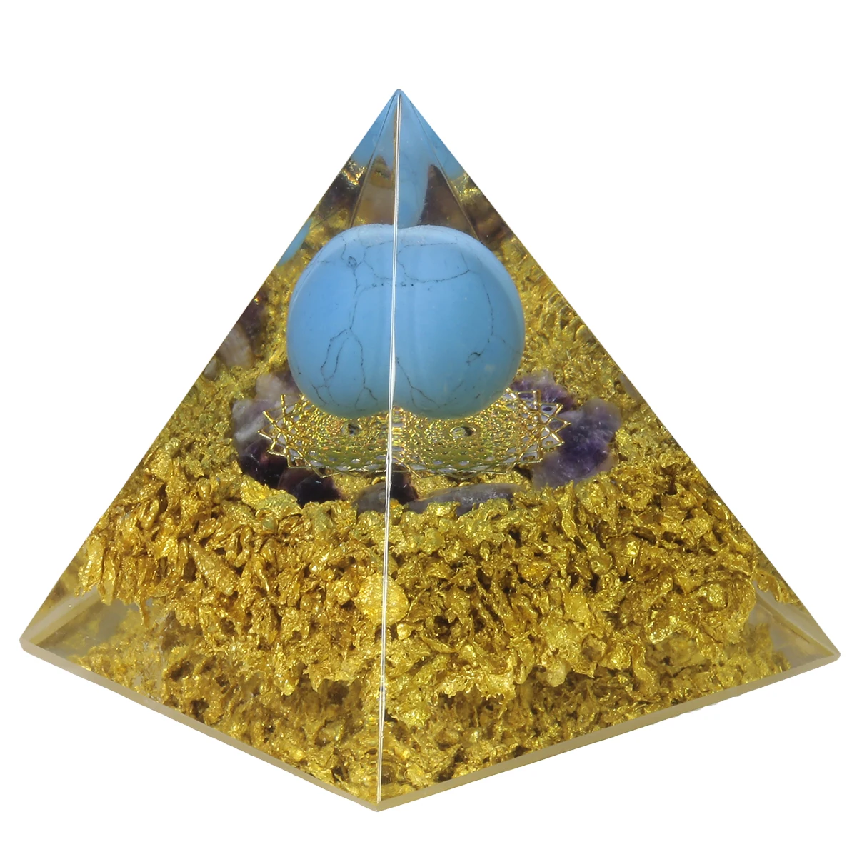 Reiki Healing Round Stone Bead Orgone Pyramid Crown Chakra Symbol Orgonite Generator For Protection Yoga Meditation