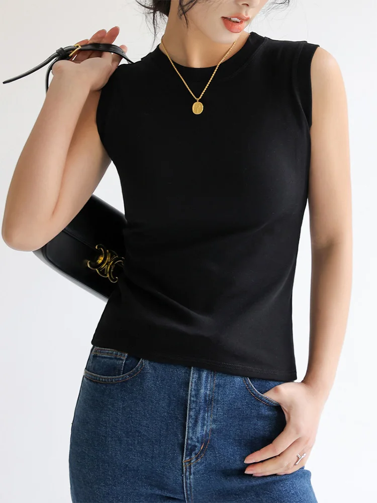 Canotta gilet per donna cotone girocollo colorato Basic senza maniche canottiera top Tees con copertura per scollatura laterale - immagine 5