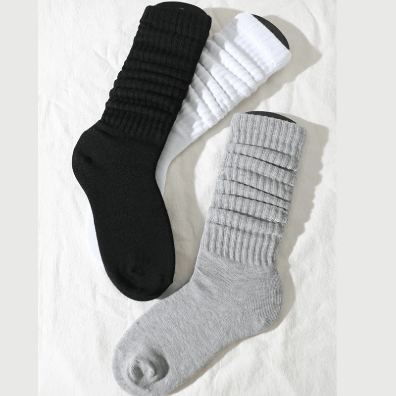 3 Pairs Women Pile Up Socks Fashionable Trendy Versatile White Solid Color Basic Socks Comfortable Breathable Mid Length Socks - 2