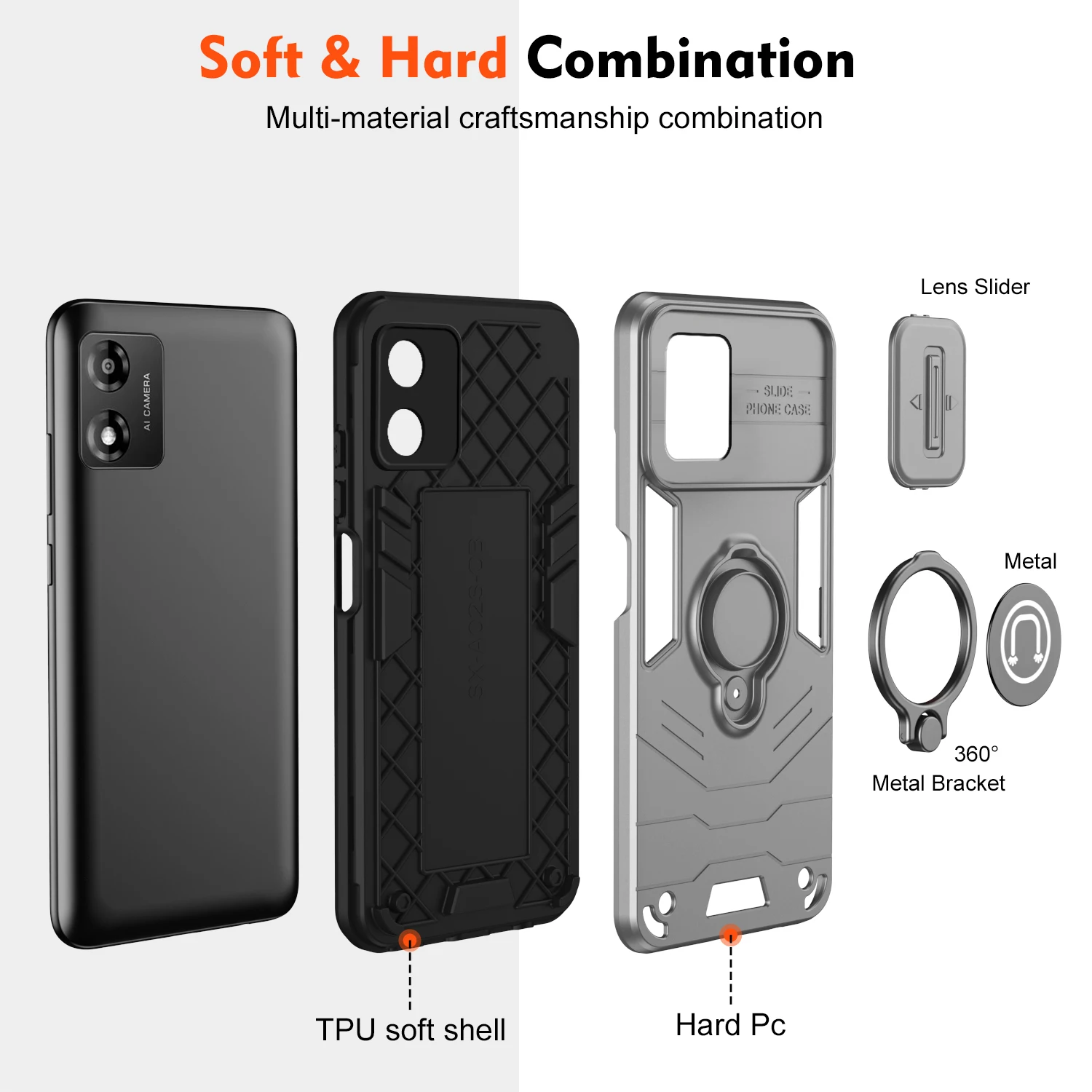 Magnetic Holder Shockproof Armor Case with Slide Lens Cover