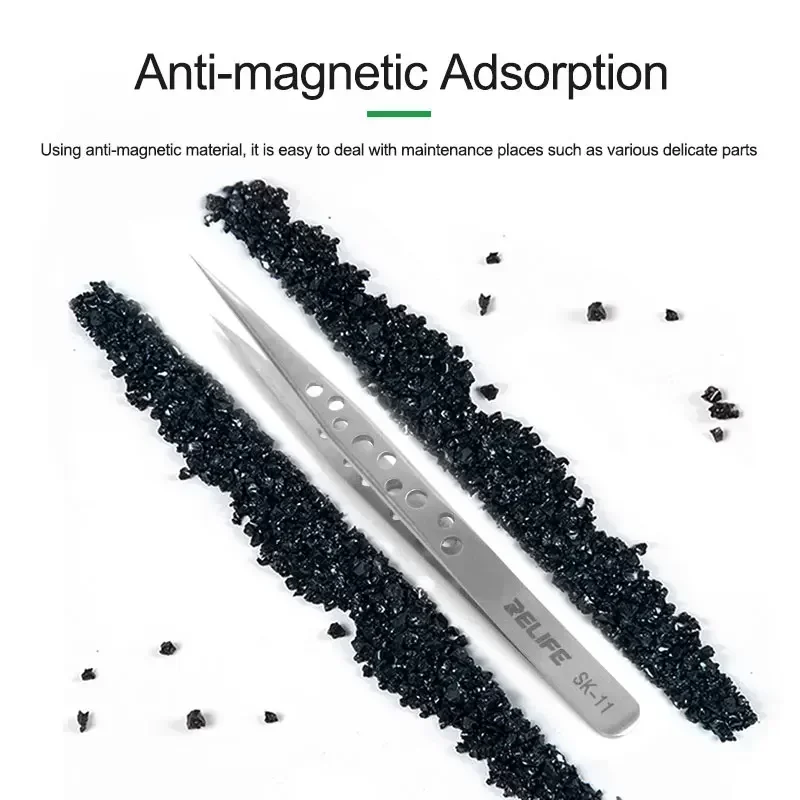 RELIFE SK-11 15 Anti-magnetic Precision Industrial Stainless Steel Tweezers for Phone Motherboard Electronics Repair Hand Tools