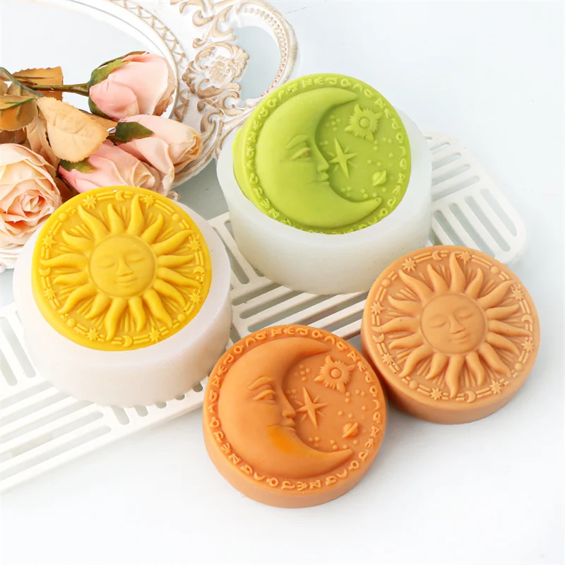 Sun Moon Face Silicone Soap Mold DIY Moon Sun Double Side Candle Handmade Lotion Bath Bomb Making Tool Silicone Mold