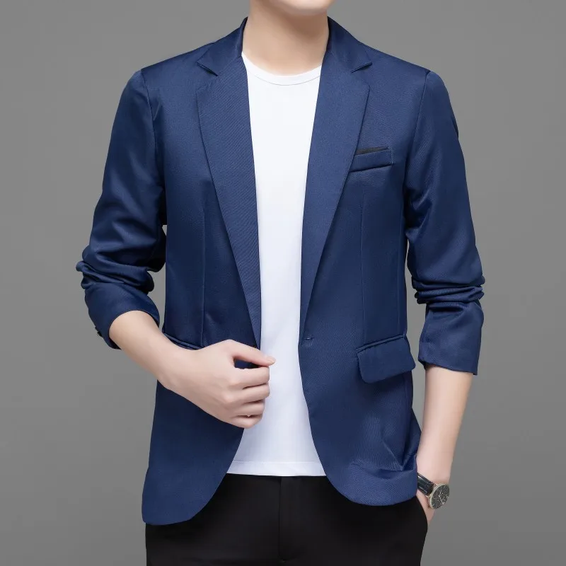 

Large Size Blazer Hombre Autumn Spring Solod Color Business Formal Men Suit Jacket Party Outerwear Single-breasted Mens Clothing