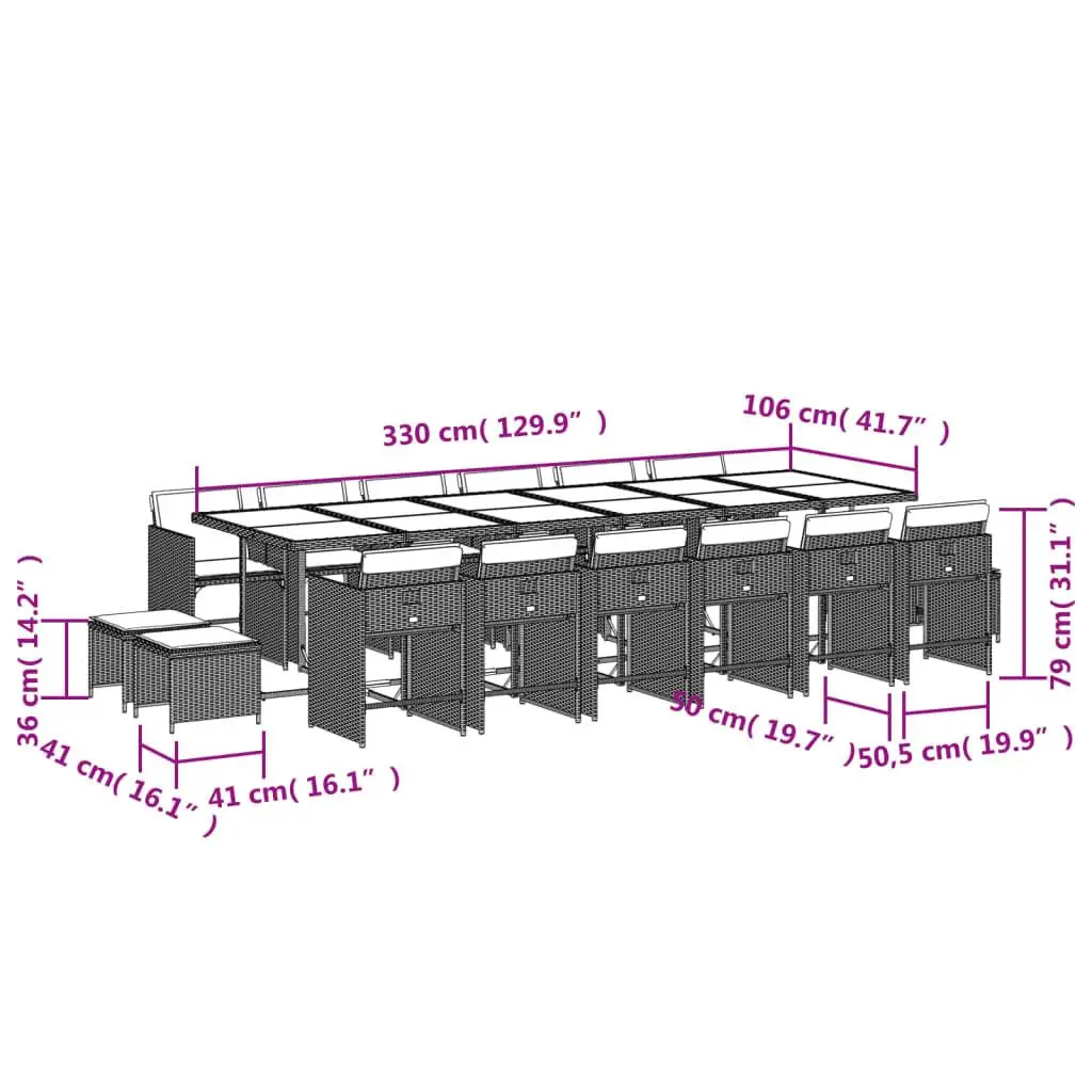 Beige and Black Cream White Patio Dining Set for 16 Outdoor Furniture Gathering