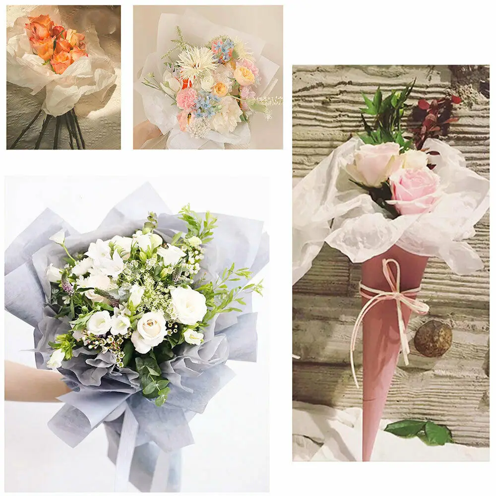 20 Sheets/Pack 70*50cm Solid Color Tissue Paper Flowers Wrapping Translucent Paper Gift Florist Pack Wedding Decor DIY Material