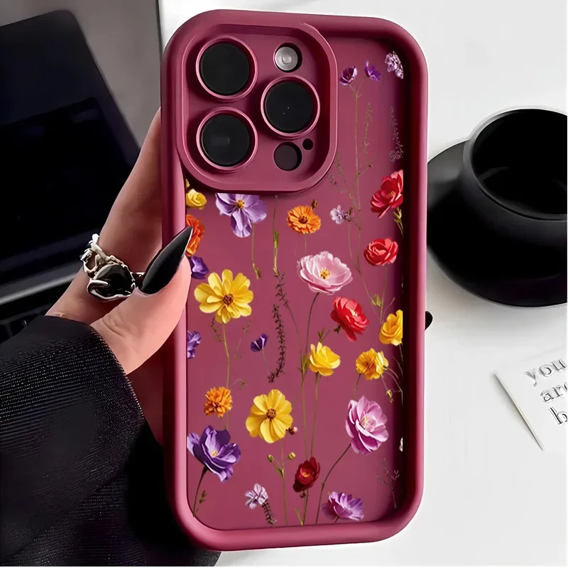 Charming Wine Red Floral Print Phone Case