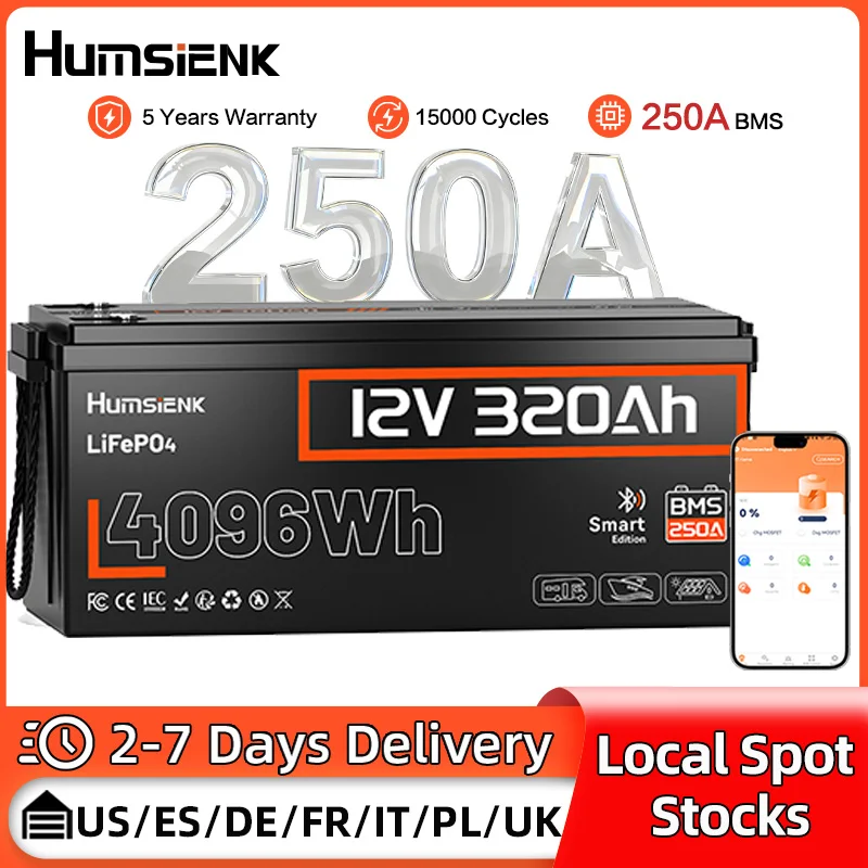 Batteries au lithium LiFePO4 Humsienk 12V 314Ah avec Bluetooth, BMS 200A, rechargeables pour camping-car, voiturette de golf, camping, bateaux de pêche 1 Batteries au lithium LiFePO4 Humsienk 12V 314Ah avec Bluetooth, BMS 200A, rechargeables pour camping-car, voiturette de golf, camping, bateaux de pêche 1