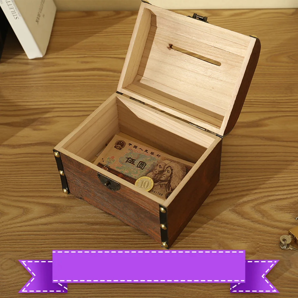 Wooden Treasure Box Piggy Bank Storage Containers Money Saving Antique Design Vintage Chest Handmade Kids Gift Home Storage 3