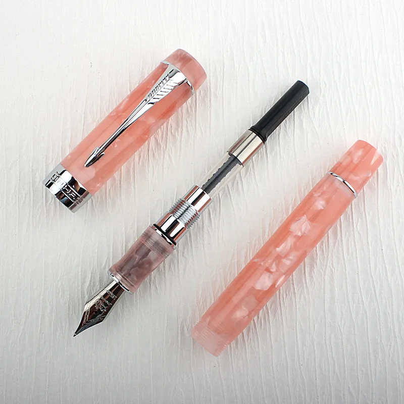 Jinhao 100 수지 분수 펜 다채로운 아크릴 실버 클립, 고급 펜촉, F/0.5mm, 쓰기 학교 문구 선물, 사무용품