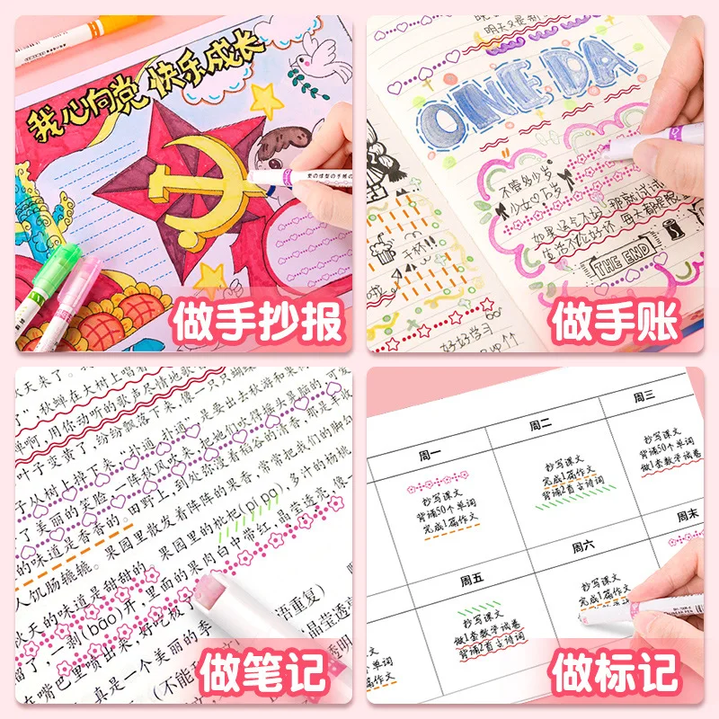 Sweet Flower Line Shape Highlighter Pen Roller Tip Curve Liner Marker Scrapbook Decoration School Office Supplies Gifts 3Pcs/Set