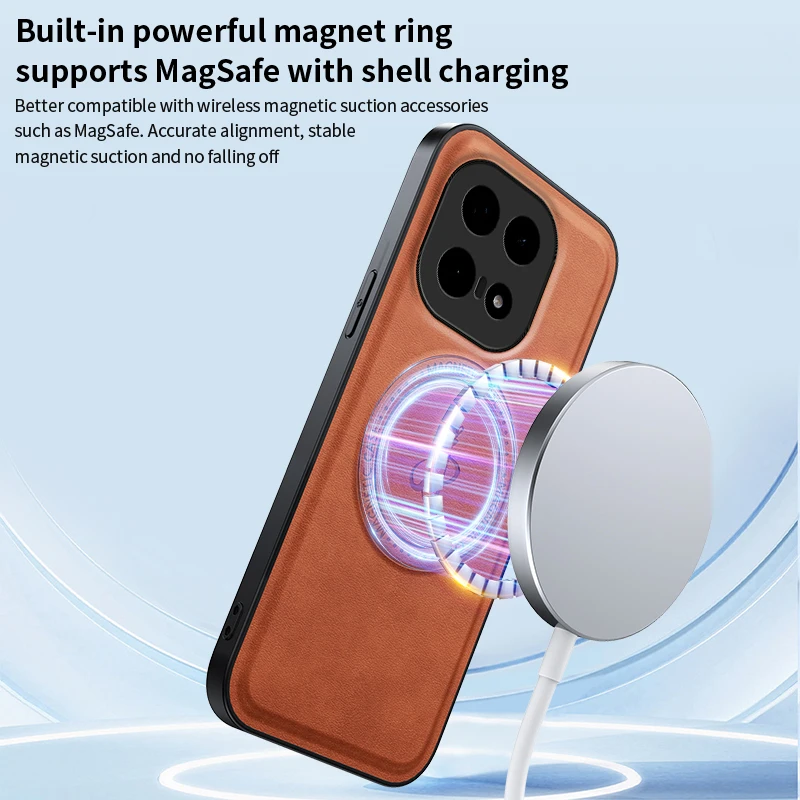 Leather Stand Case with Magnetic Cover for Wireless Charging - Shockproof Protection Shell